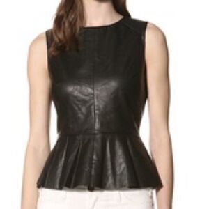 W118 Walter Baker Black Faux Leather multi media Peplum Top
size XS